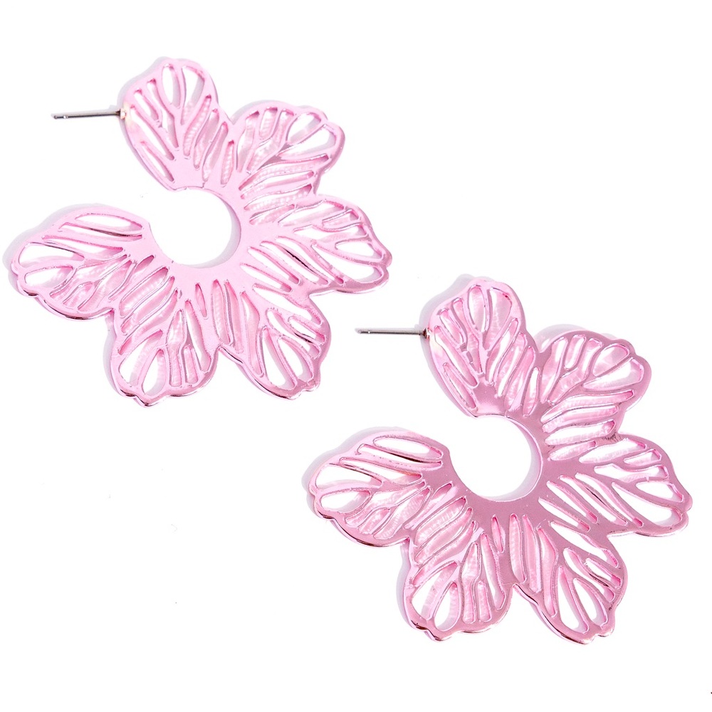 Rose Leaf Metallic Hoop Earrings